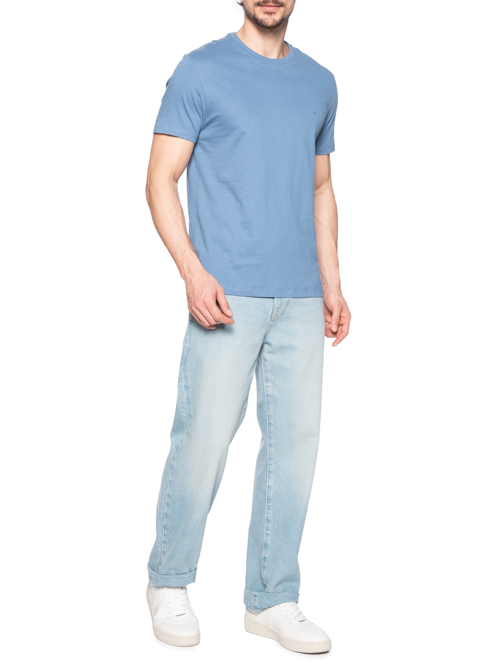 Camiseta Masculina Básica Gola Careca Azul Aramis