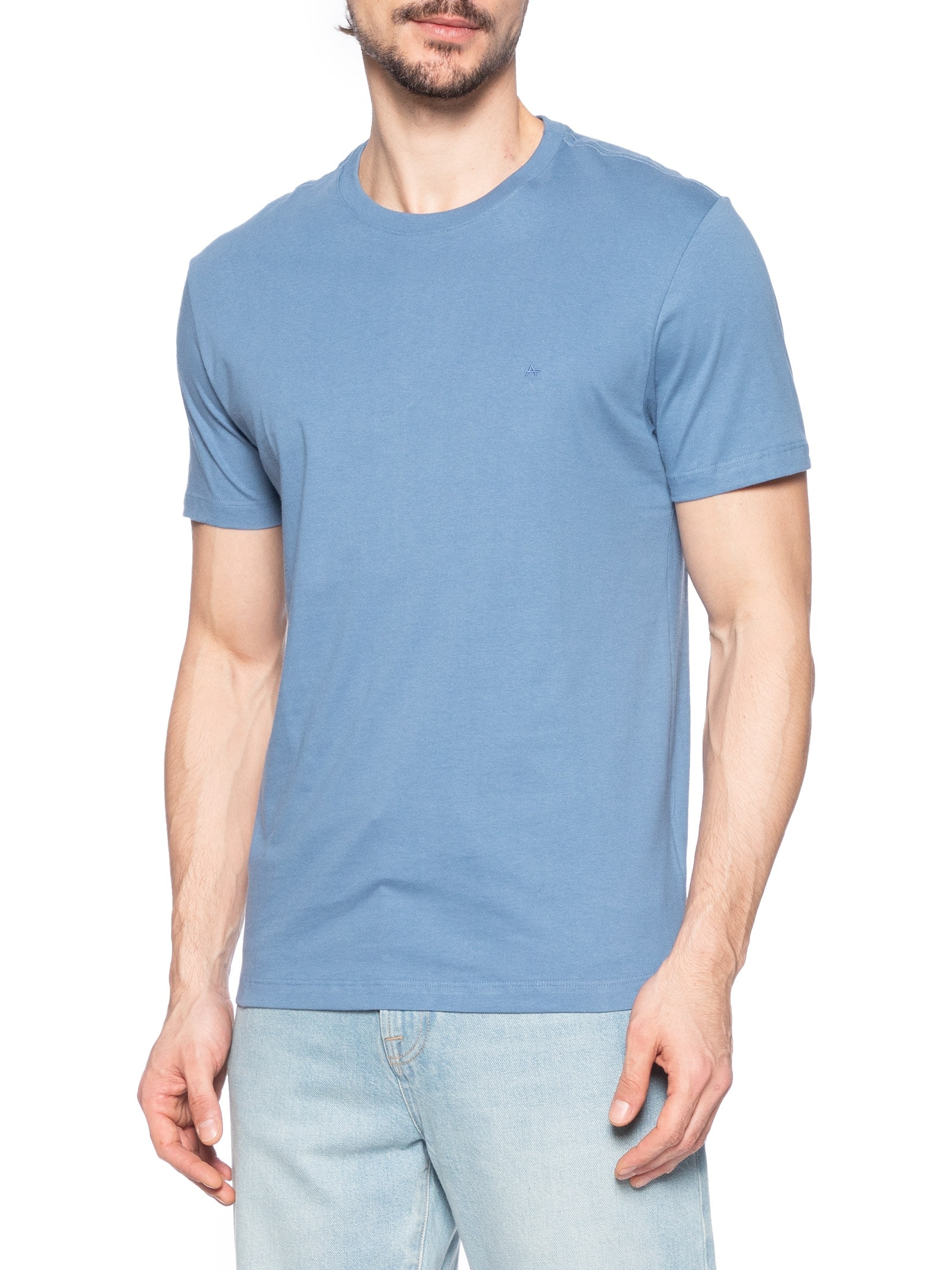 Camiseta Masculina Básica Gola Careca Azul Aramis