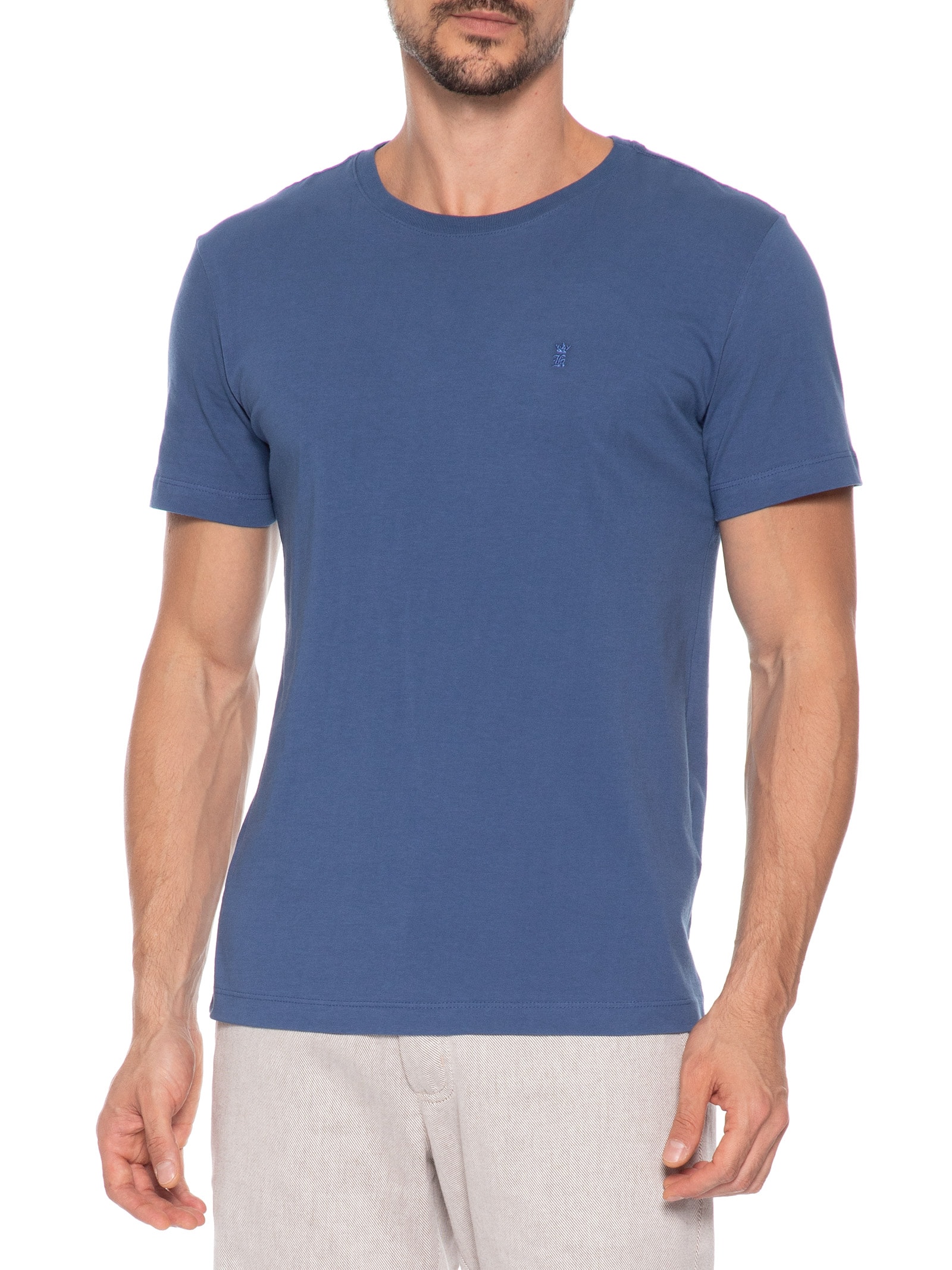 Camiseta Masculina Básica Gola Careca Azul Sergio K