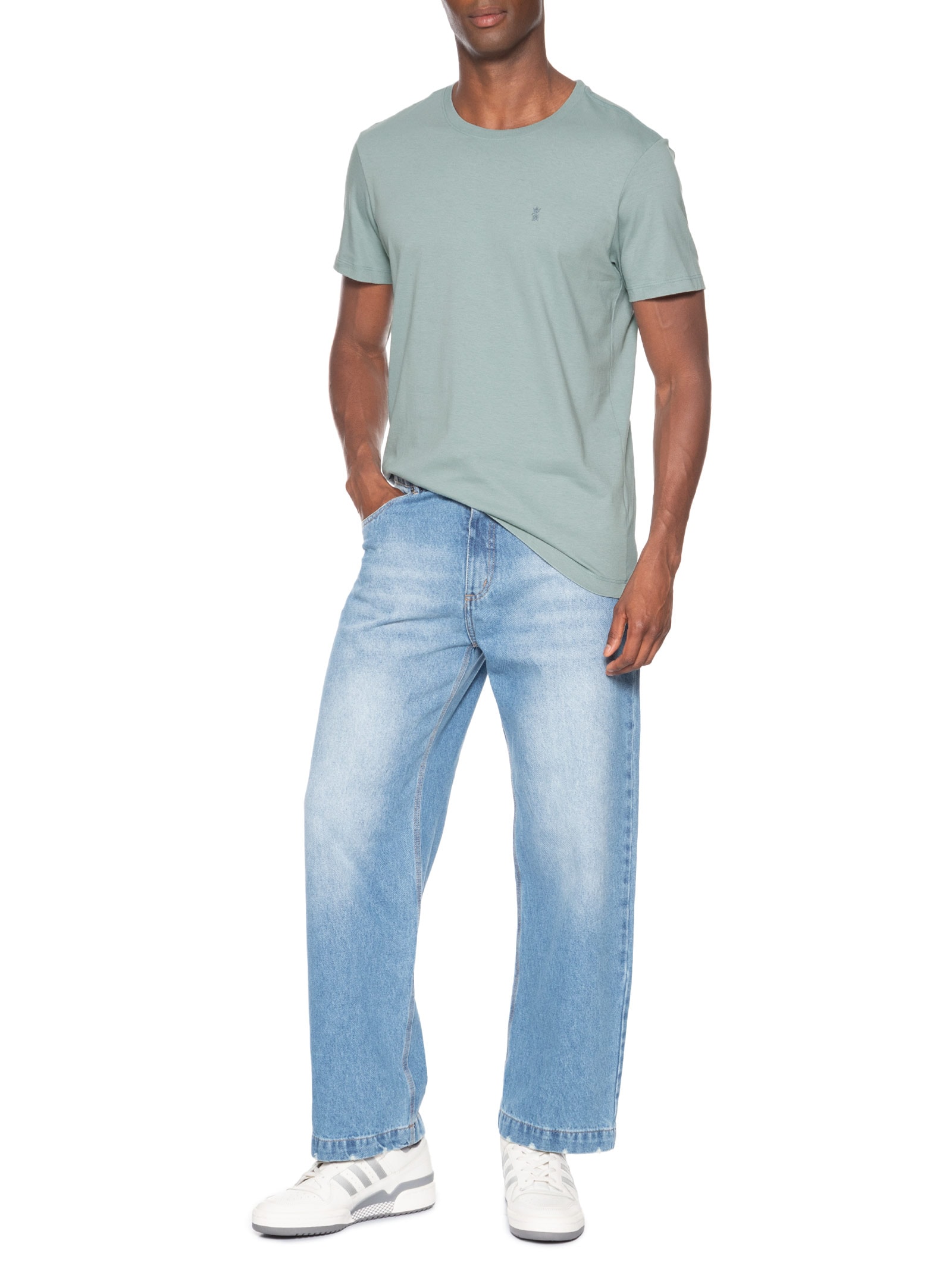 Camiseta Masculina Básica Gola Careca Em Algodão Azul Sergio K