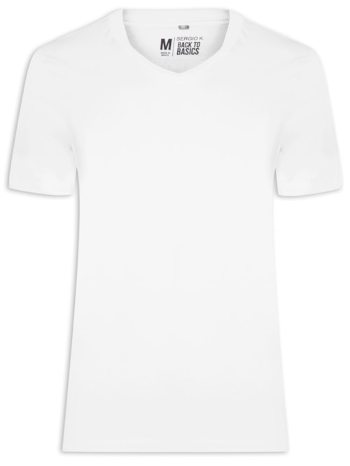 Camiseta Masculina Básica Gola V – Branco