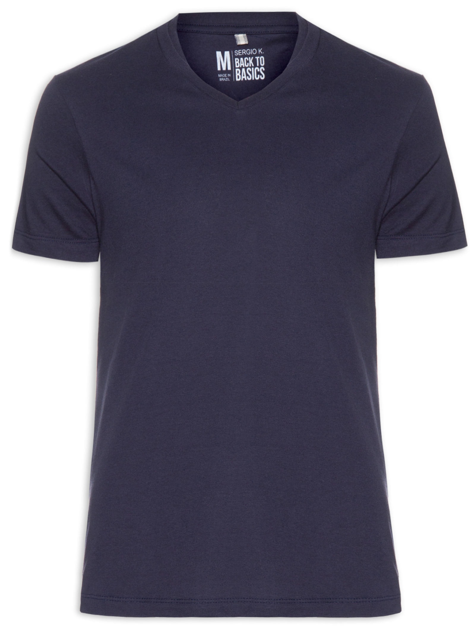 Camiseta Masculina Básica Gola V Em Algodão Azul Sergio K