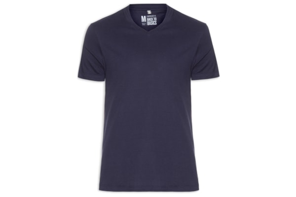 Camiseta Masculina Básica Gola V Em Algodão - Azul