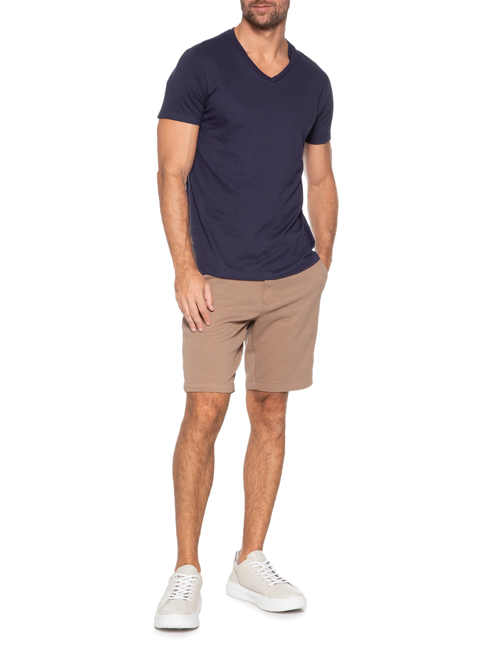 Camiseta Masculina Básica Gola V Em Algodão Azul Sergio K