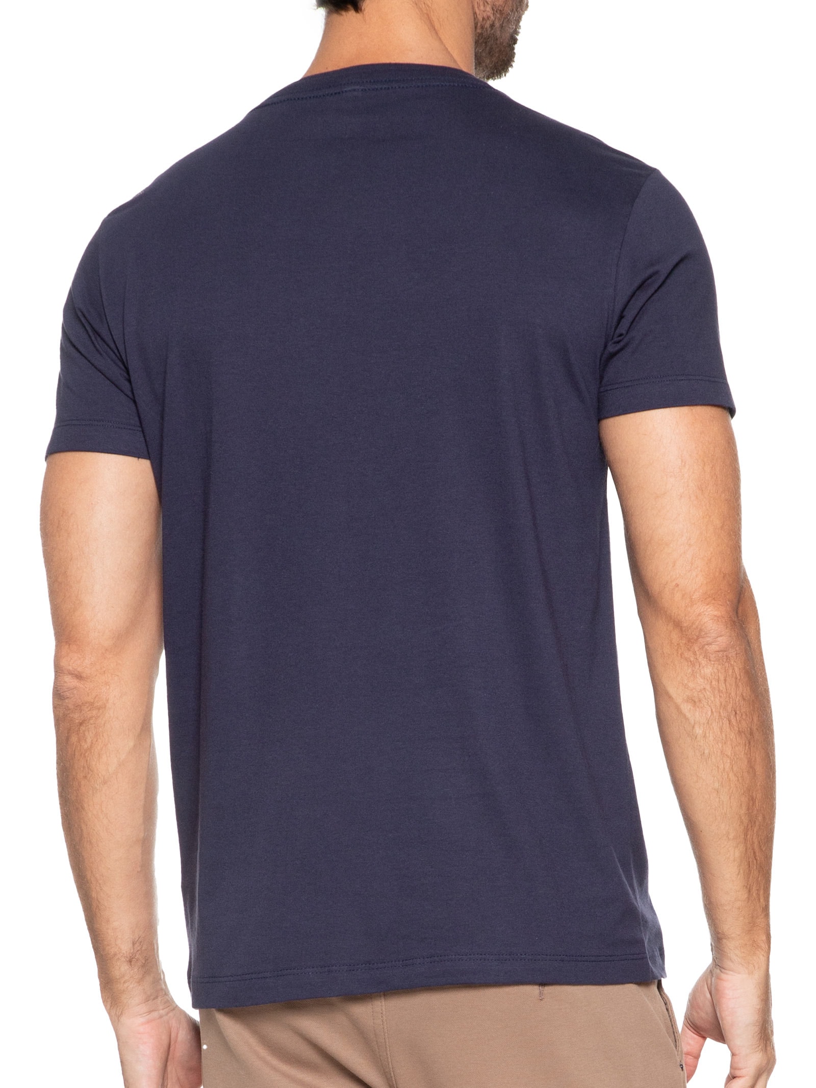 Camiseta Masculina Básica Gola V Em Algodão Azul Sergio K