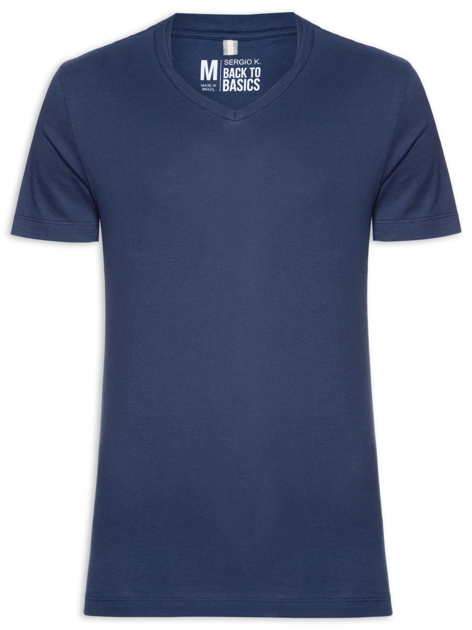 Camiseta Masculina Básica Gola V Em Algodão Azul Sergio K