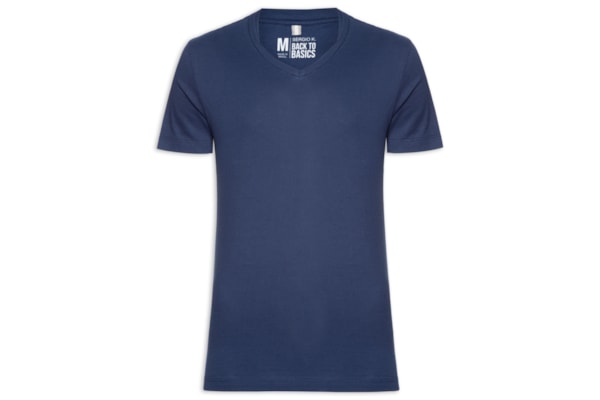 Camiseta Masculina Básica Gola V Em Algodão - Azul