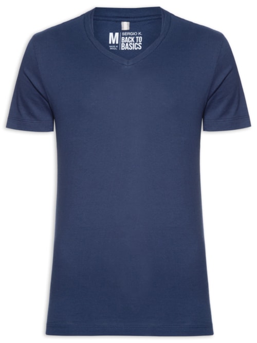 Camiseta Masculina Básica Gola V Em Algodão – Azul