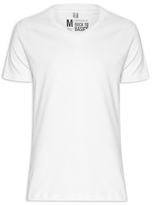 Camiseta Masculina Básica Gola V Em Algodão – Branco