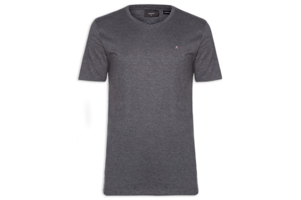 Camiseta Masculina Básica Gola V Em Algodão - Cinza