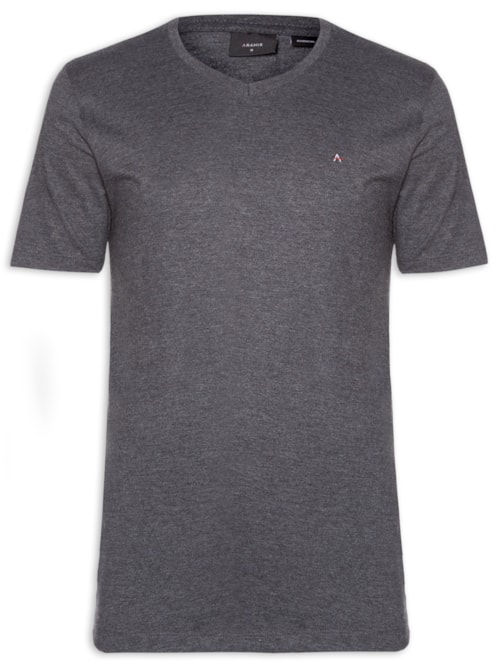 Camiseta Masculina Básica Gola V Em Algodão – Cinza