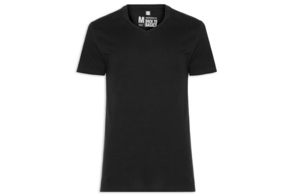 Camiseta Masculina Básica Gola V Em Algodão - Preto