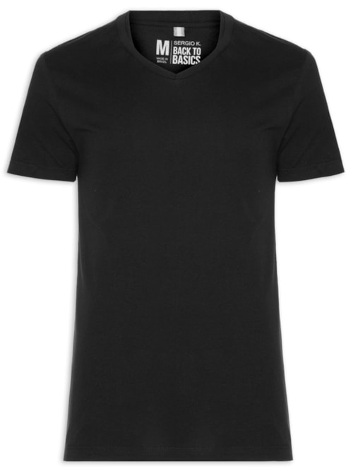 Camiseta Masculina Básica Gola V Em Algodão – Preto