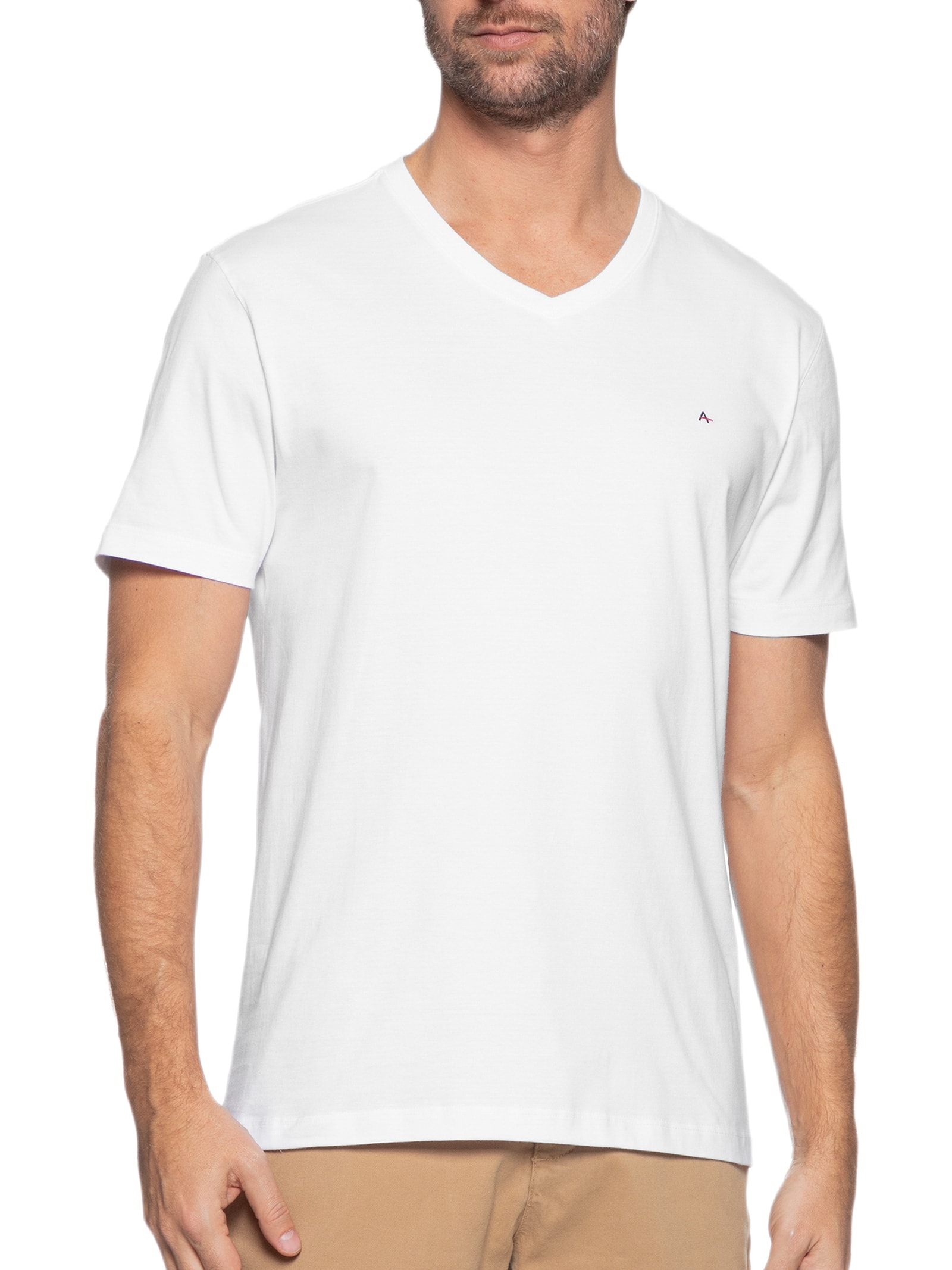 Camiseta Masculina Básica Gola V (PA) Branco Aramis