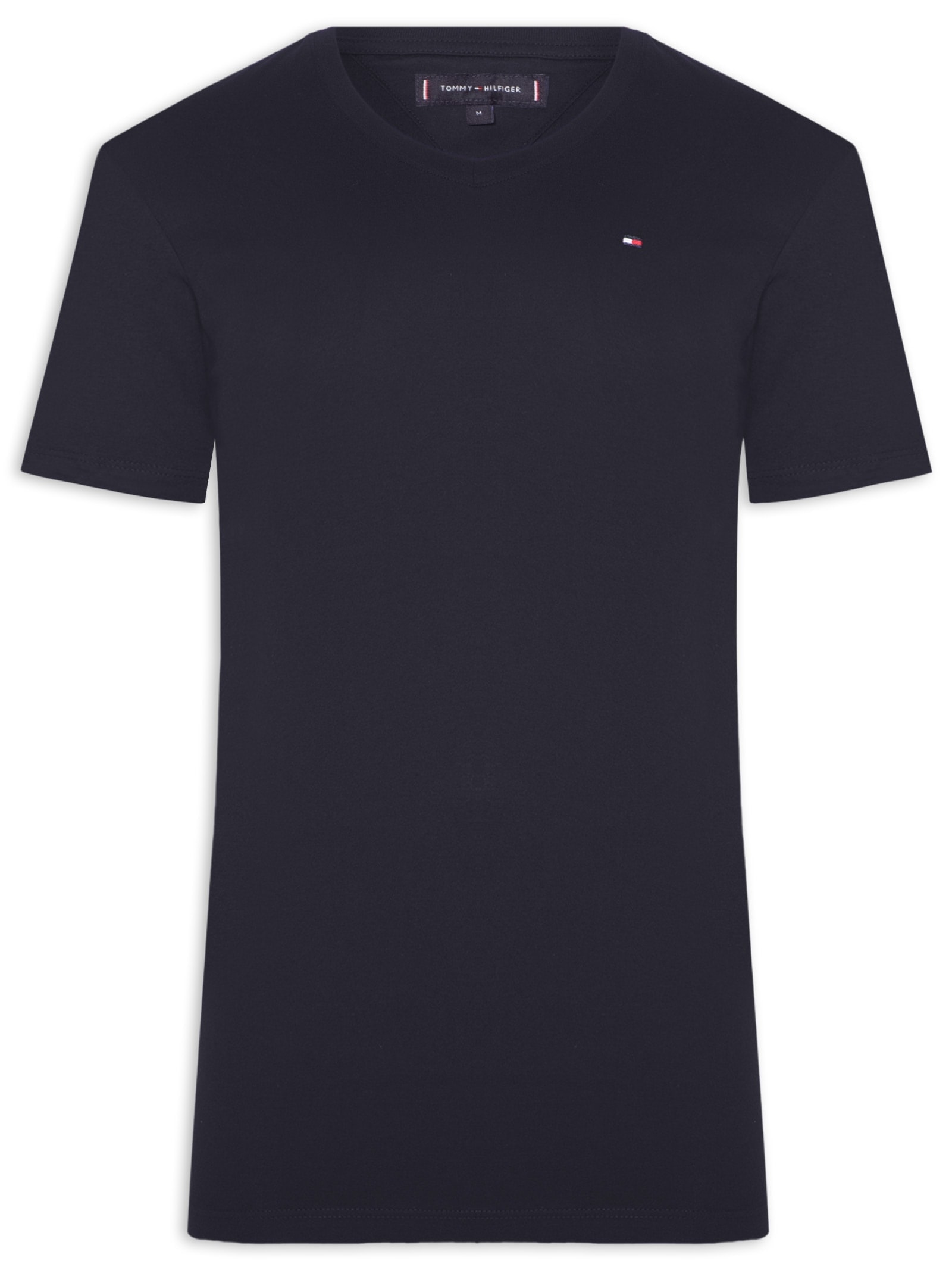Camiseta Masculina Básica Gola V Regular Fit Em Algodão Azul Tommy Hilfiger