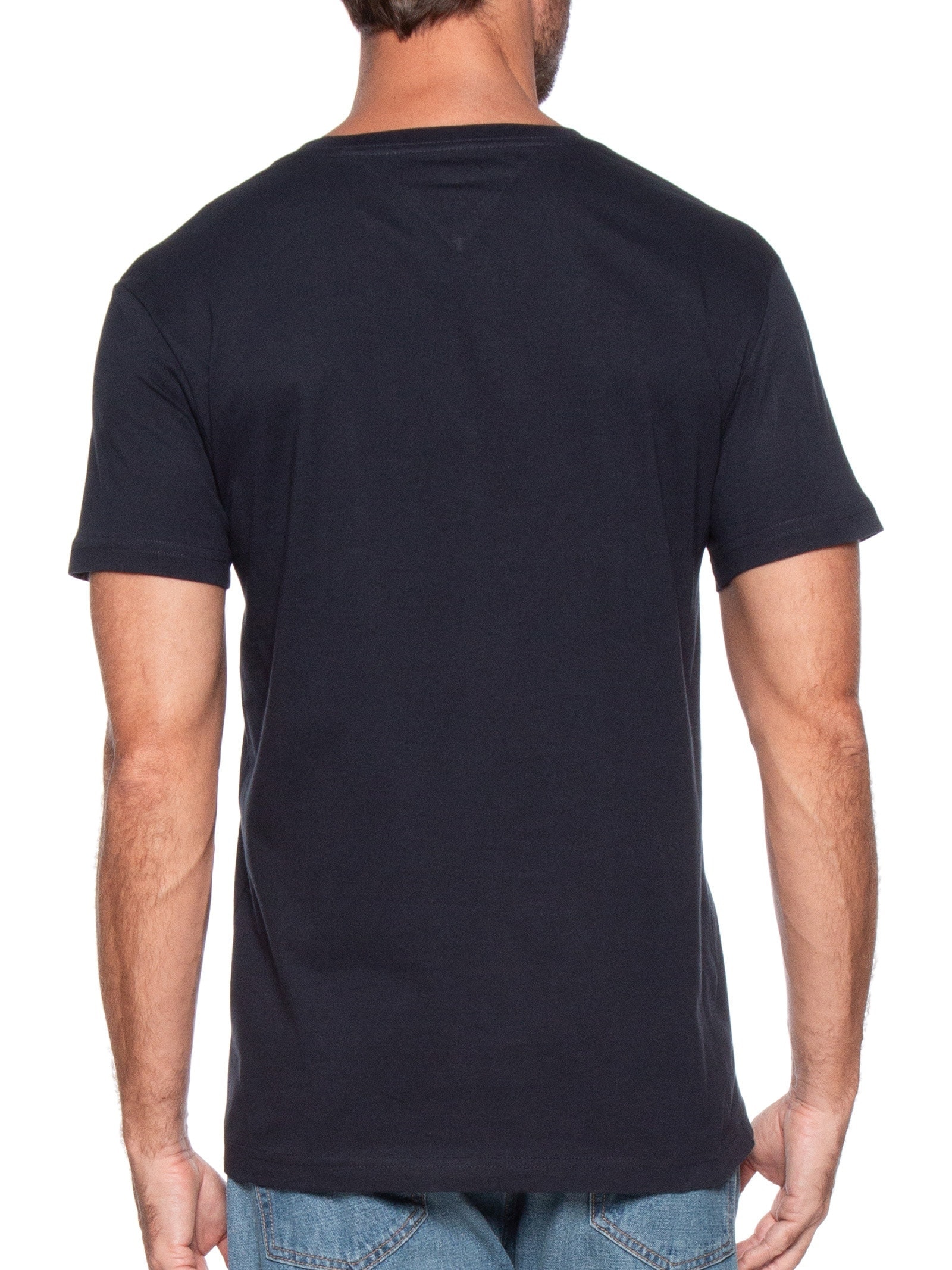 Camiseta Masculina Básica Gola V Regular Fit Em Algodão Azul Tommy Hilfiger