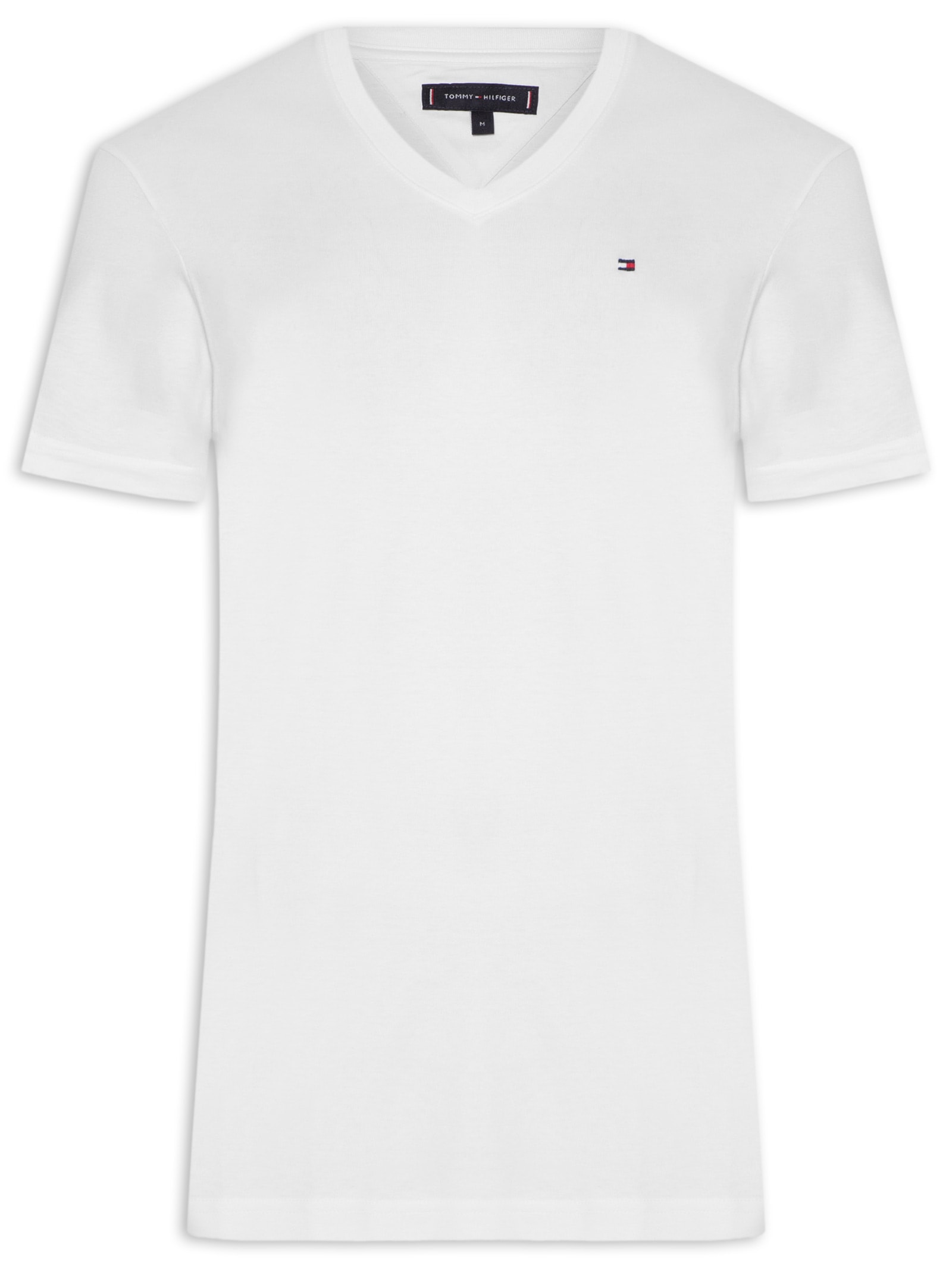 Camiseta Masculina Básica Gola V Regular Fit Em Algodão Branco Tommy Hilfiger