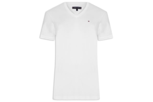 Camiseta Masculina Básica Gola V Regular Fit Em Algodão - Branco