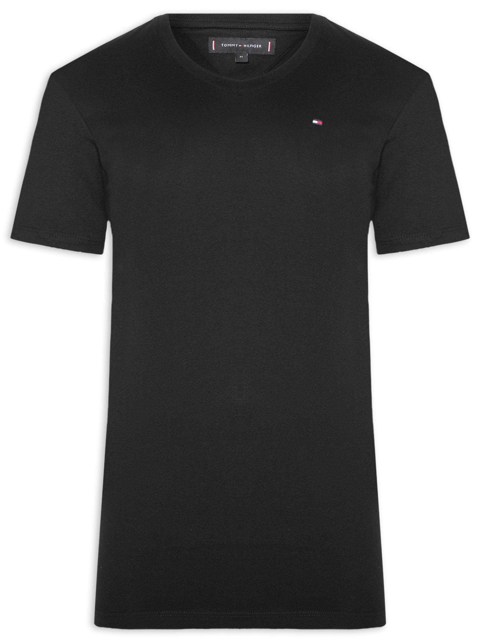 Camiseta Masculina Básica Gola V Regular Fit Em Algodão Preto Tommy Hilfiger
