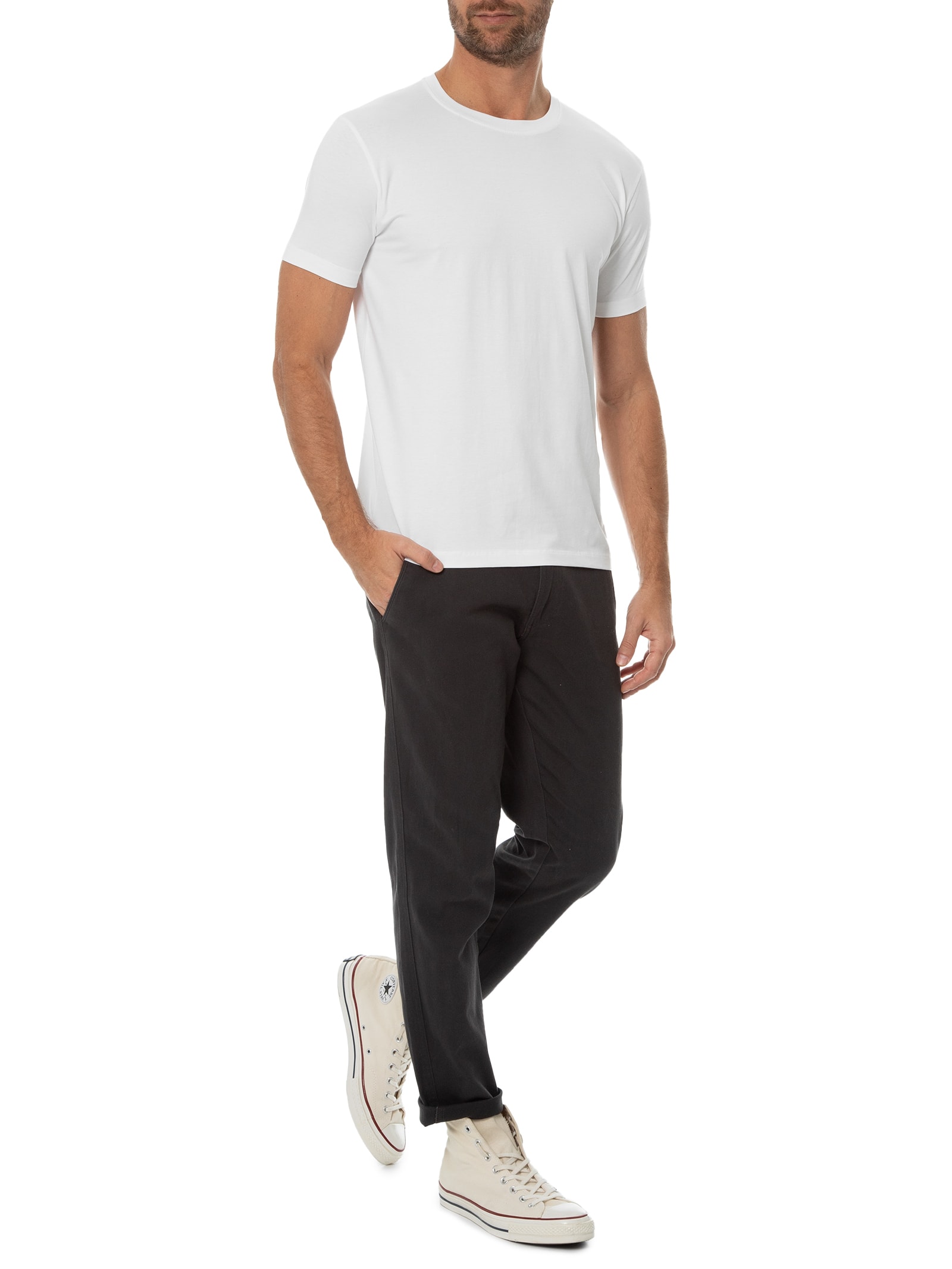 Camiseta Masculina Básica Manga Curta Branco Basiq Men