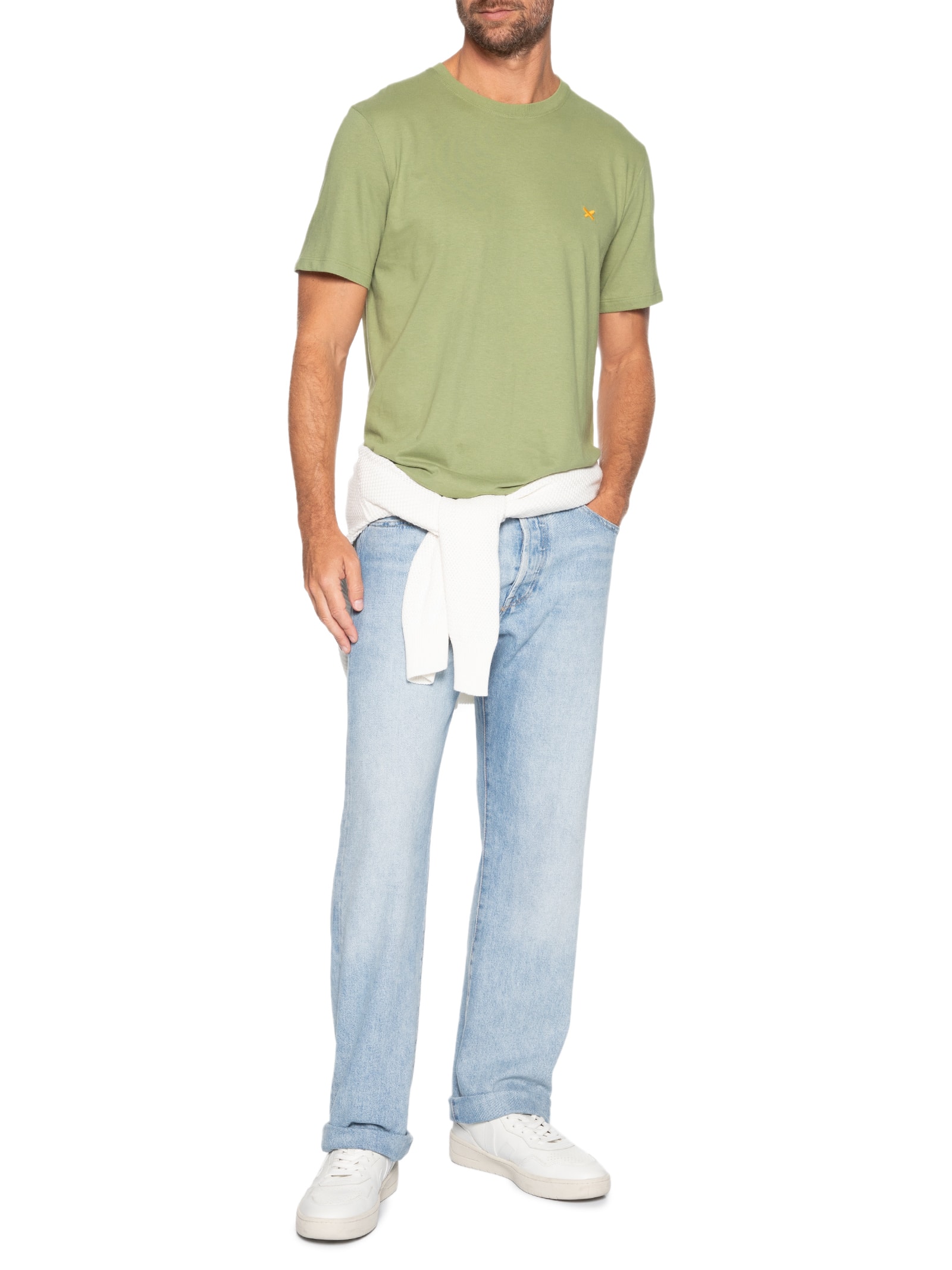 Camiseta Masculina Básica Peixe Bordado Verde Hering