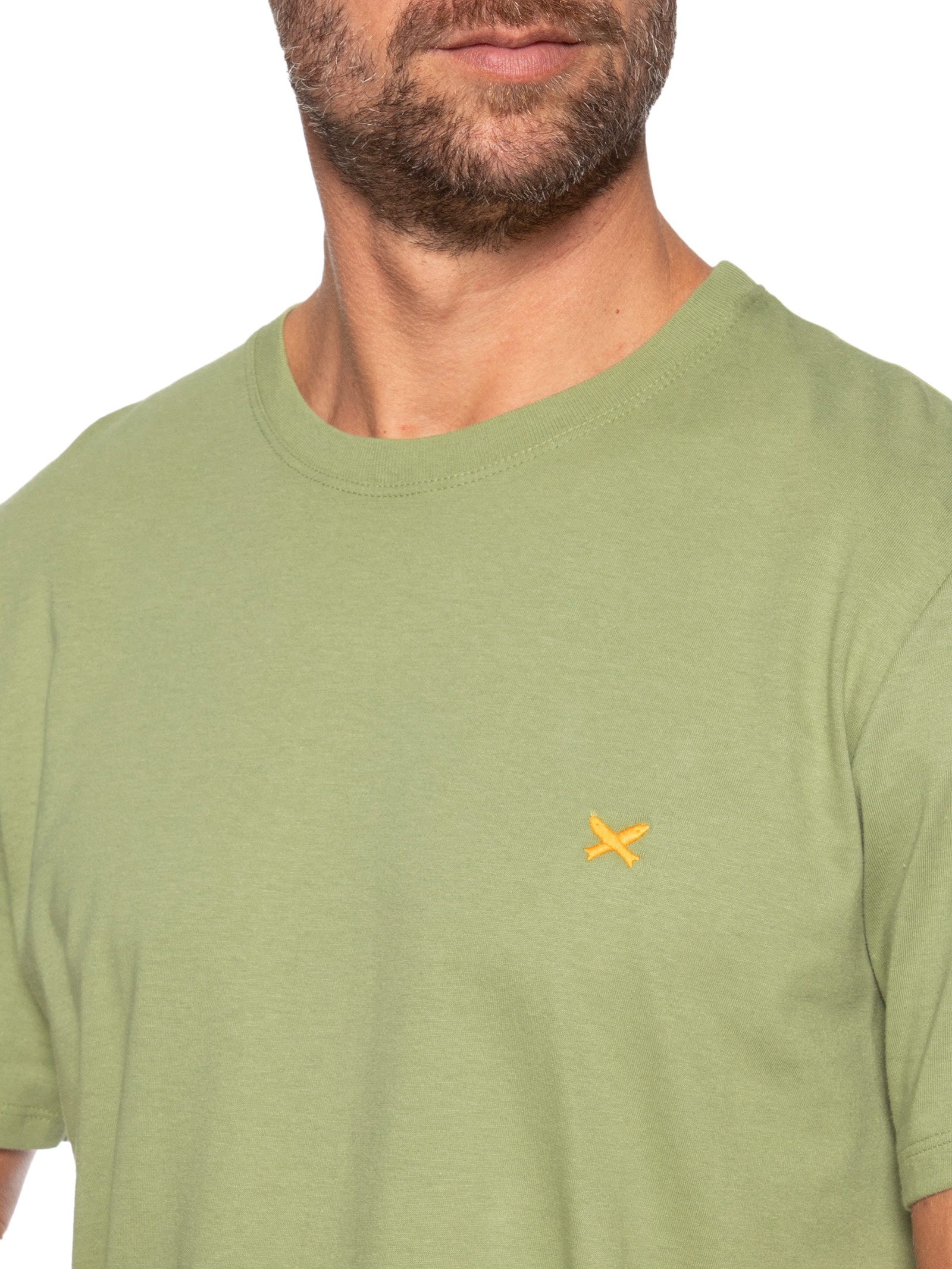 Camiseta Masculina Básica Peixe Bordado Verde Hering