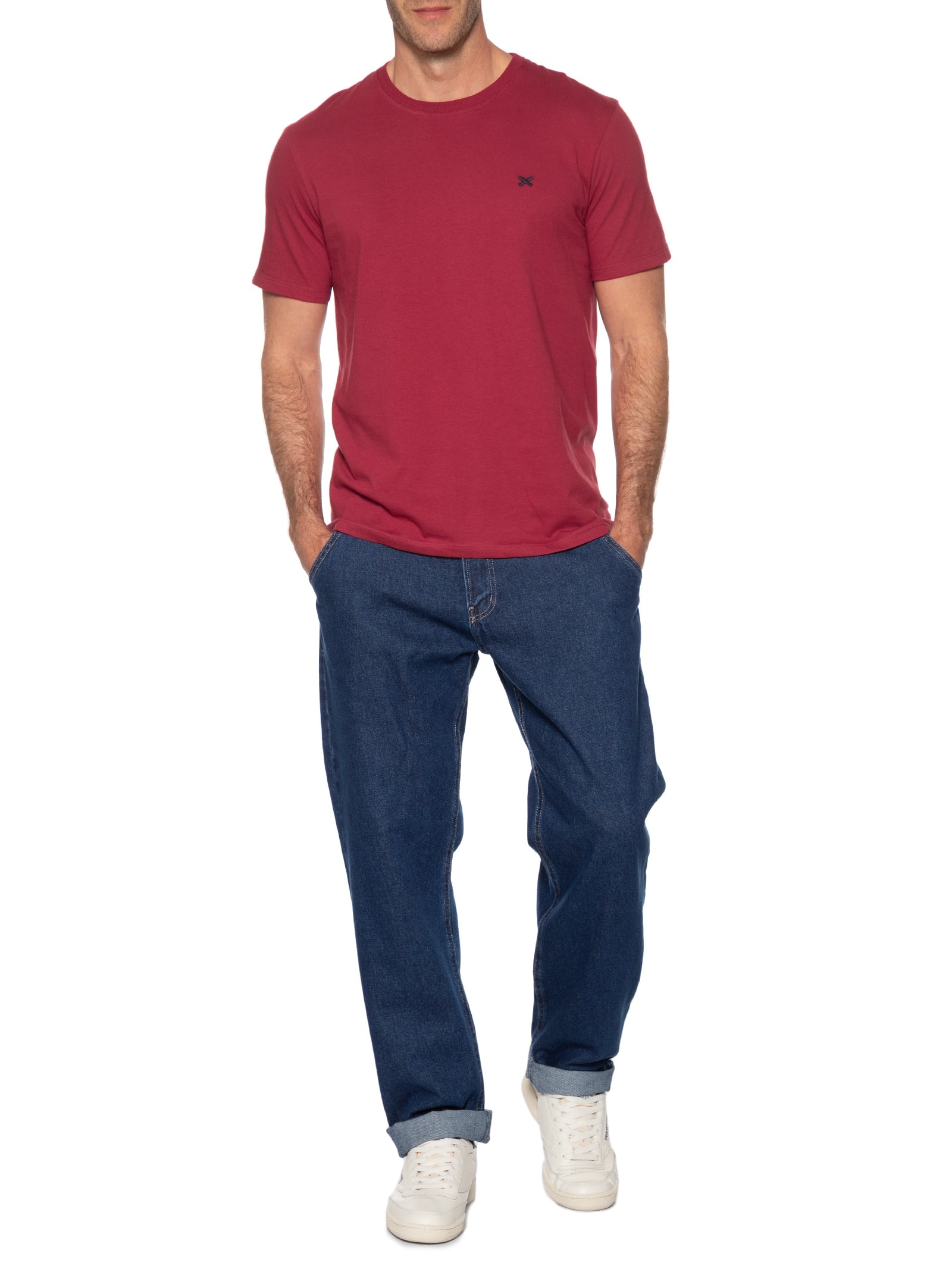 Camiseta Masculina Básica Peixe Bordado Vermelho Hering