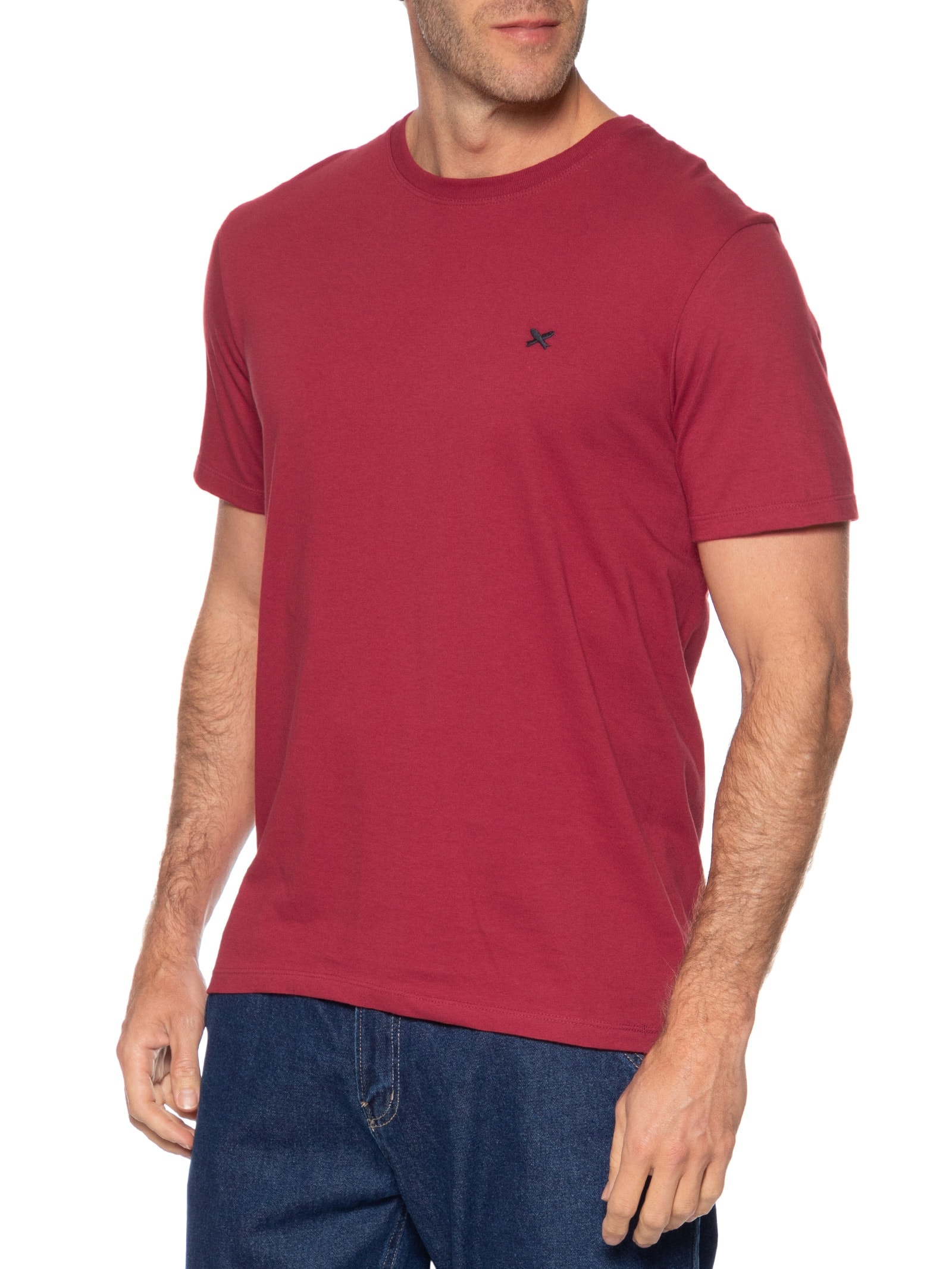Camiseta Masculina Básica Peixe Bordado Vermelho Hering