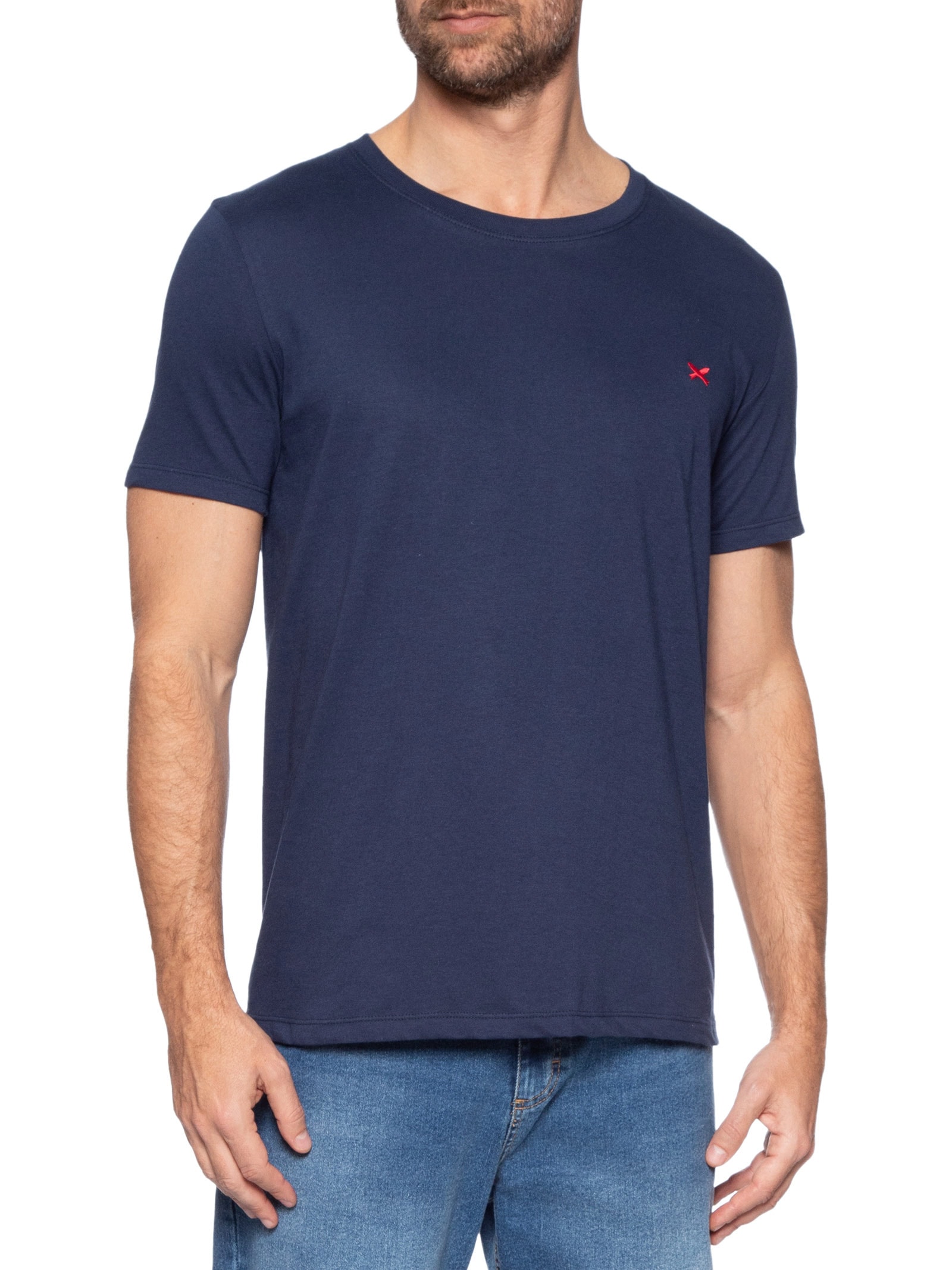 Camiseta Masculina Básica Peixe Bordado World Azul Hering