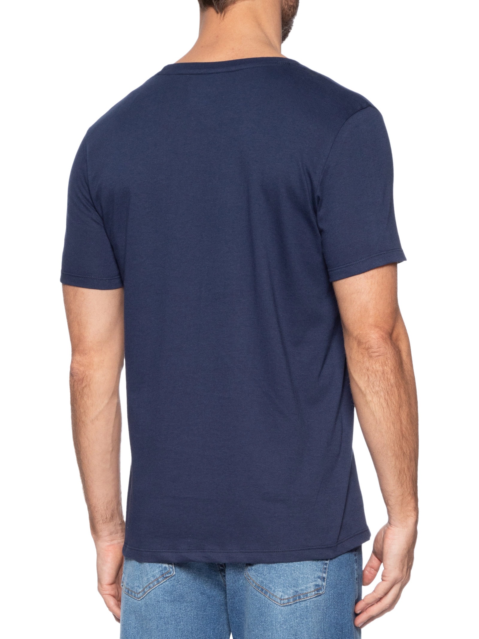 Camiseta Masculina Básica Peixe Bordado World Azul Hering