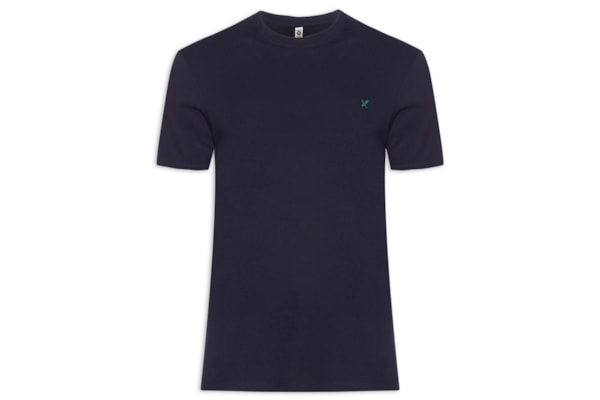 Camiseta Masculina Básica Peixe Bordado World - Azul