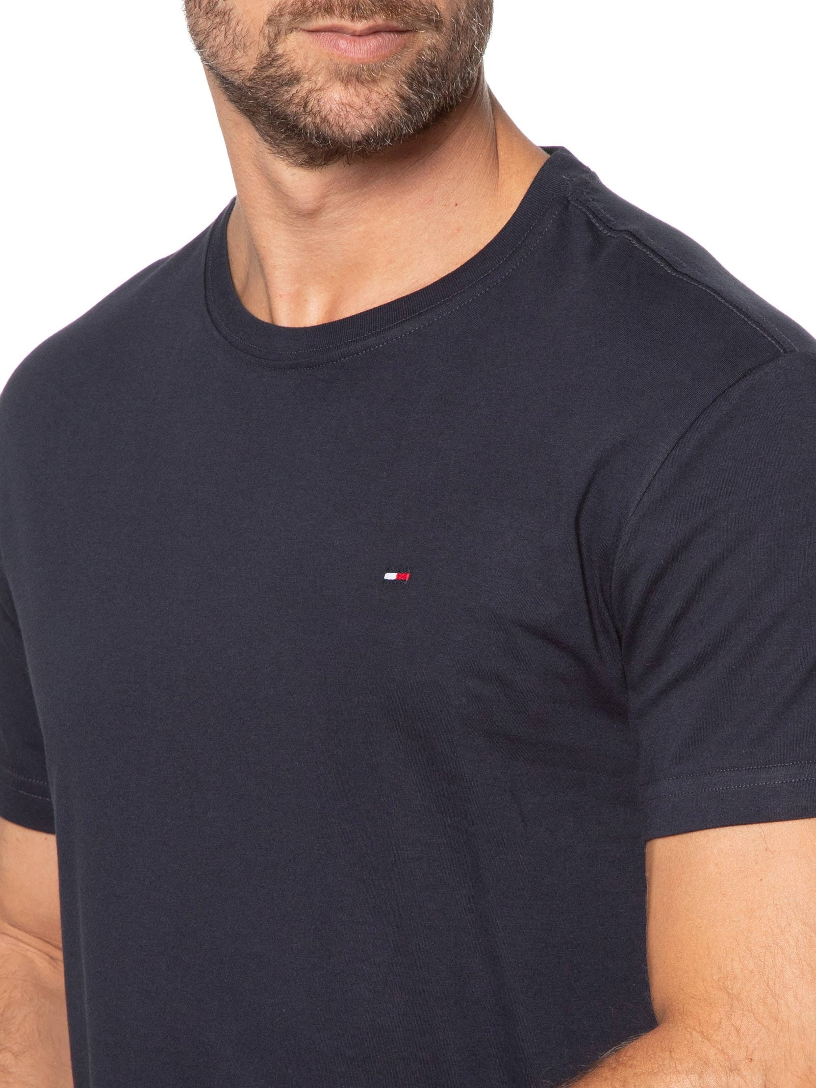 Camiseta Masculina Básica Regular Fit Em Algodão Azul Tommy Hilfiger