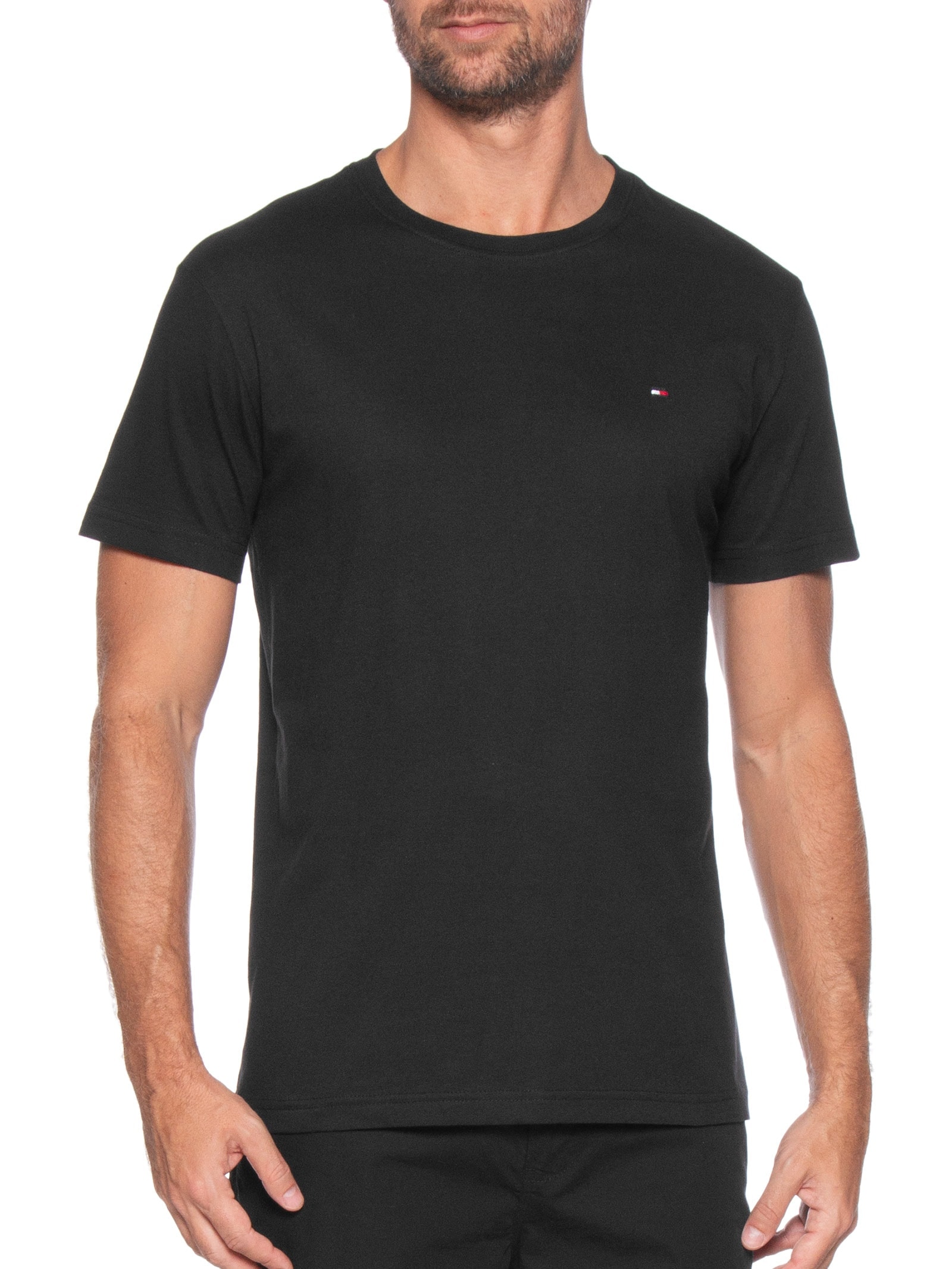 Camiseta Masculina Básica Regular Fit Em Algodão Preto Tommy Hilfiger