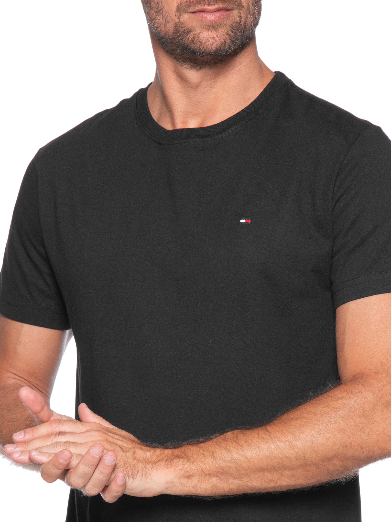 Camiseta Masculina Básica Regular Fit Em Algodão Preto Tommy Hilfiger