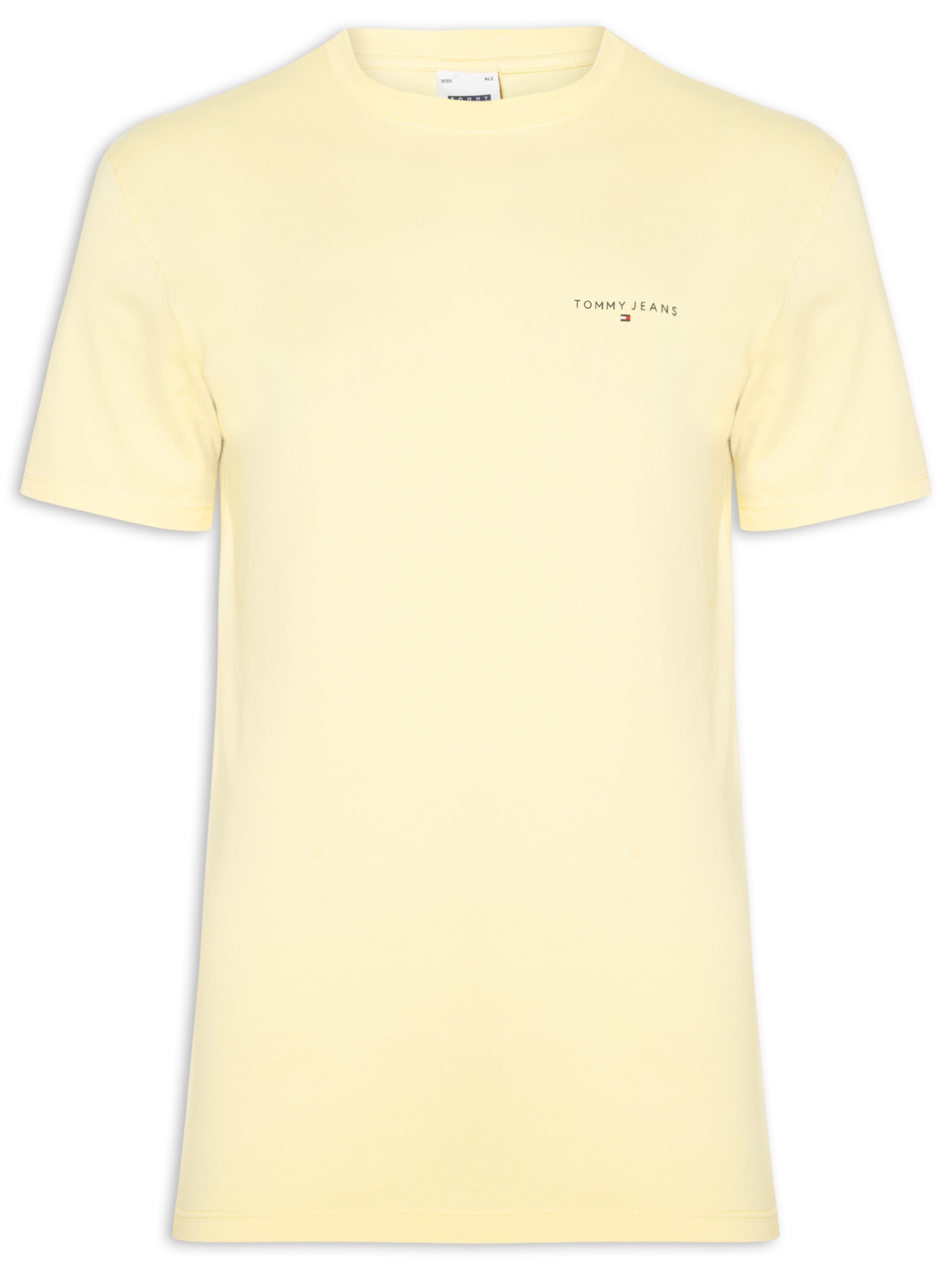 Camiseta Masculina Básica Regular Fit Linear Chest Em Algodão Amarelo Tommy Jeans