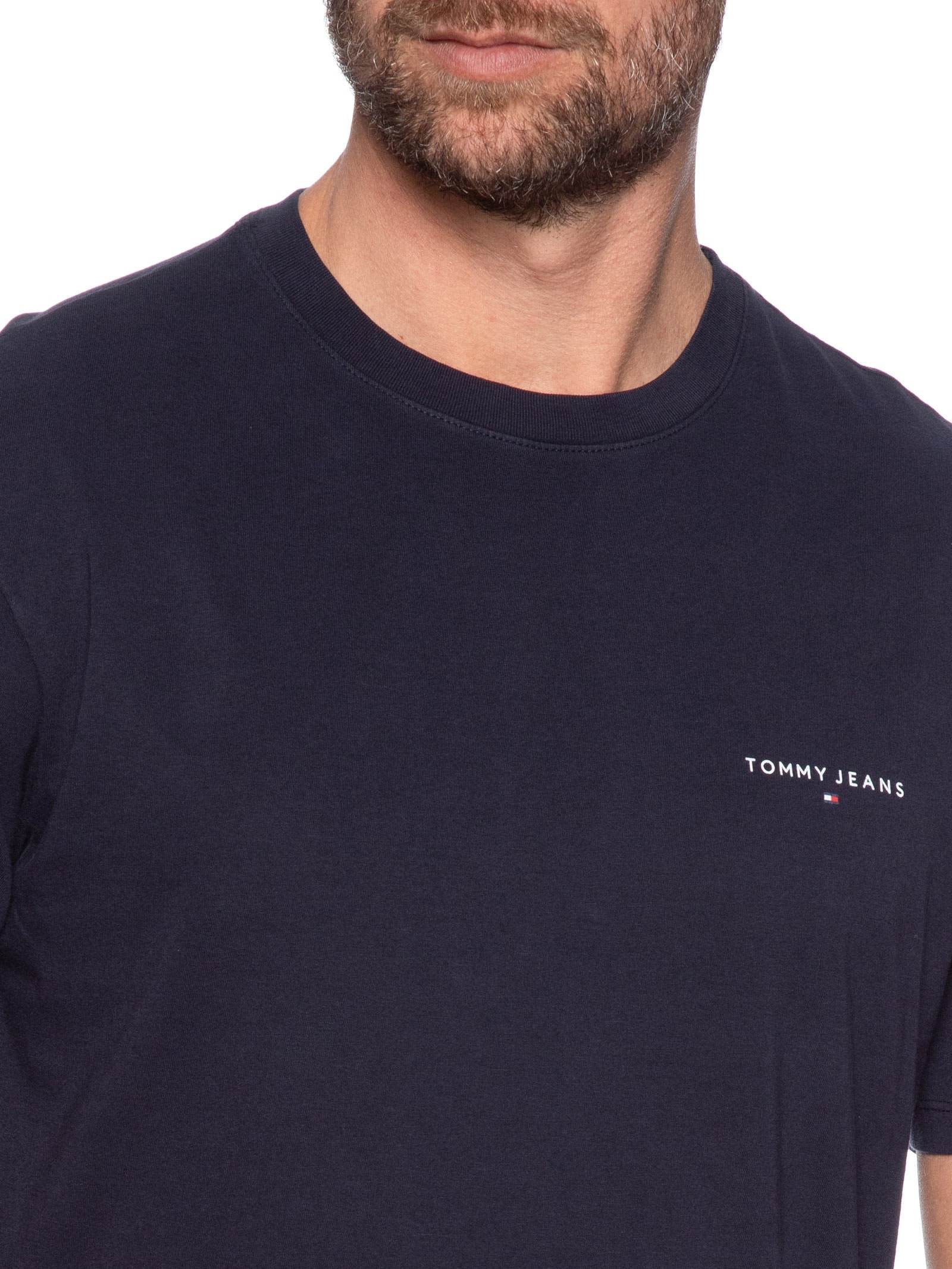 Camiseta Masculina Básica Regular Fit Linear Chest Em Algodão Azul Tommy Jeans