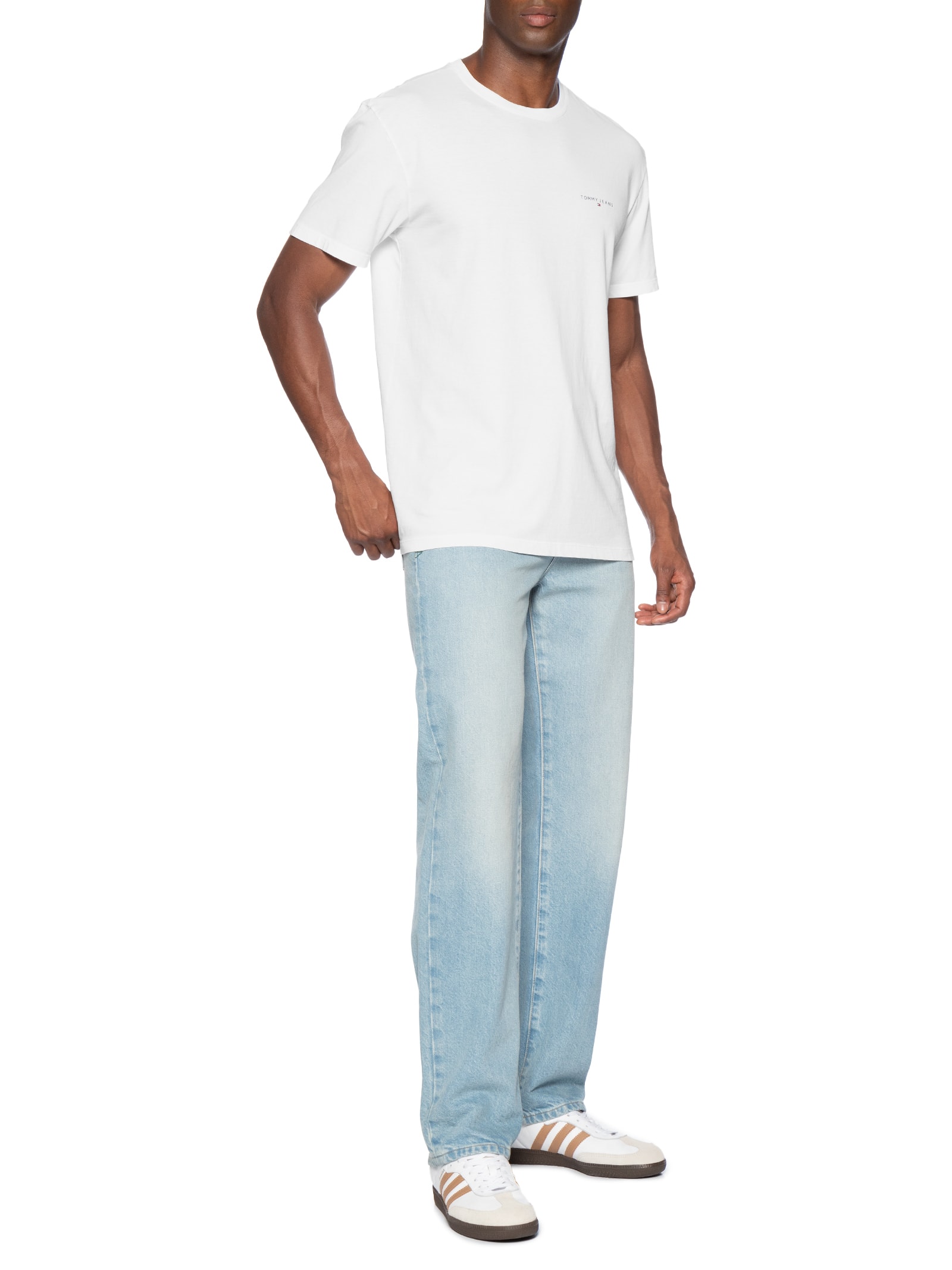 Camiseta Masculina Básica Regular Fit Linear Chest Em Algodão Branco Tommy Jeans