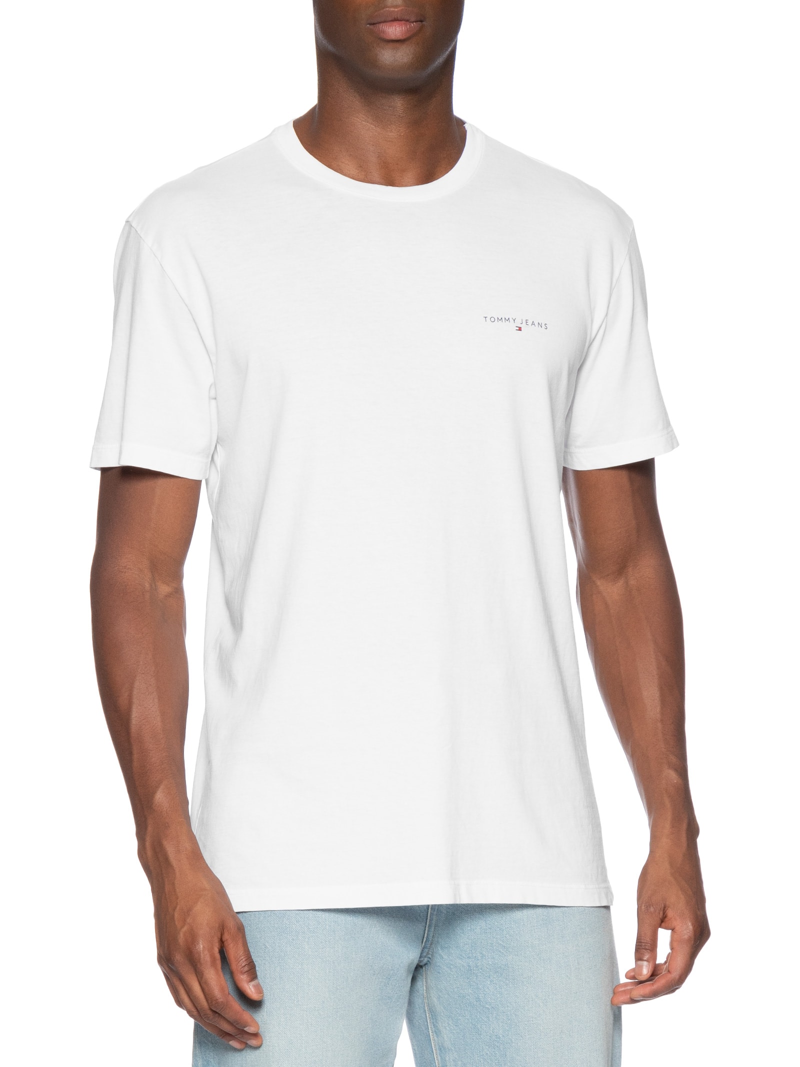 Camiseta Masculina Básica Regular Fit Linear Chest Em Algodão Branco Tommy Jeans