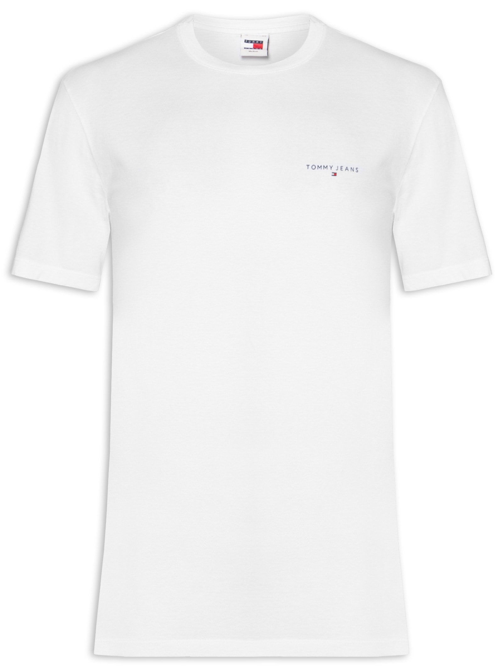 Camiseta Masculina Básica Regular Fit Linear Chest Em Algodão Branco Tommy Jeans