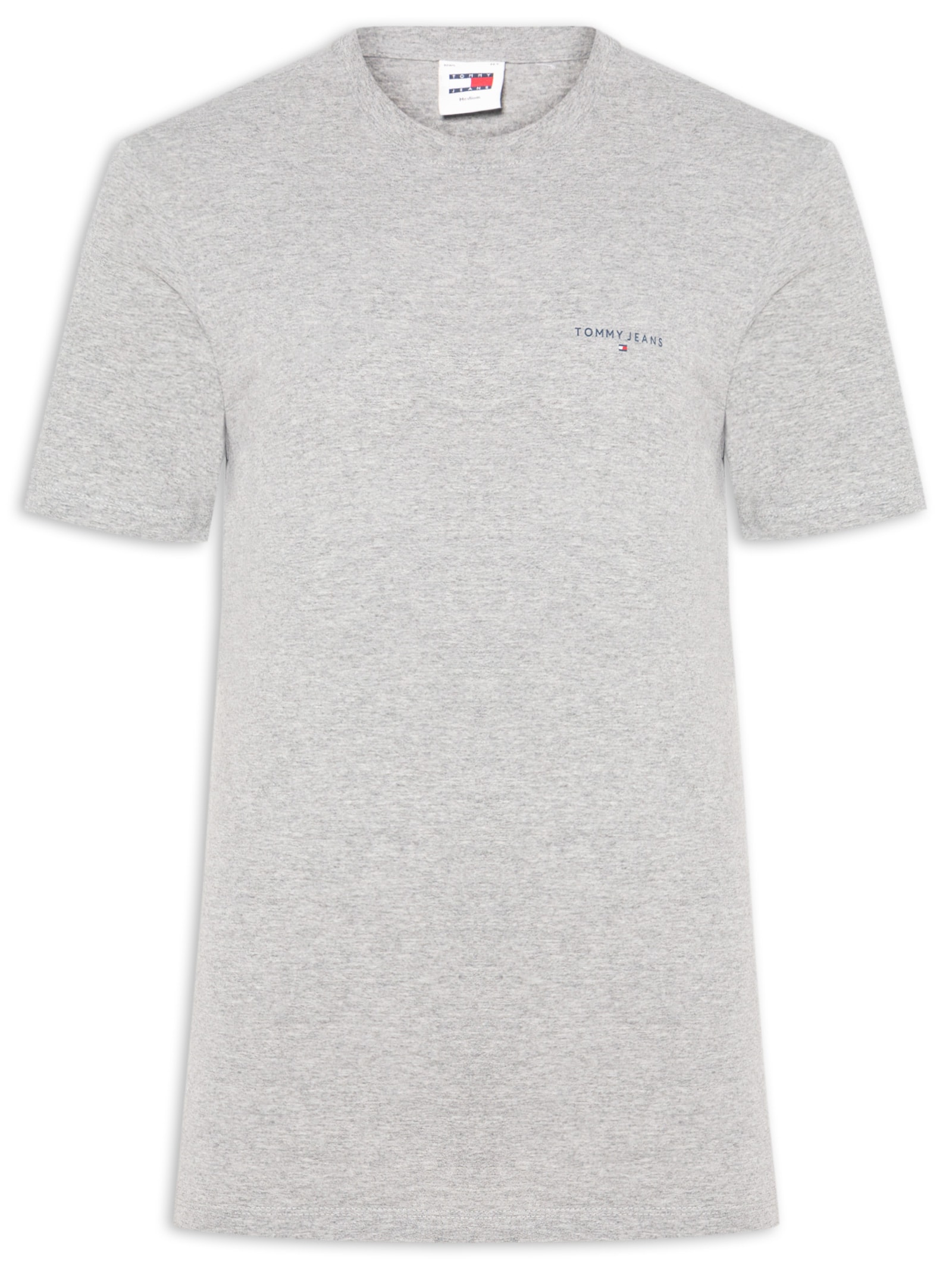 Camiseta Masculina Básica Regular Fit Linear Chest Em Algodão Cinza Tommy Jeans