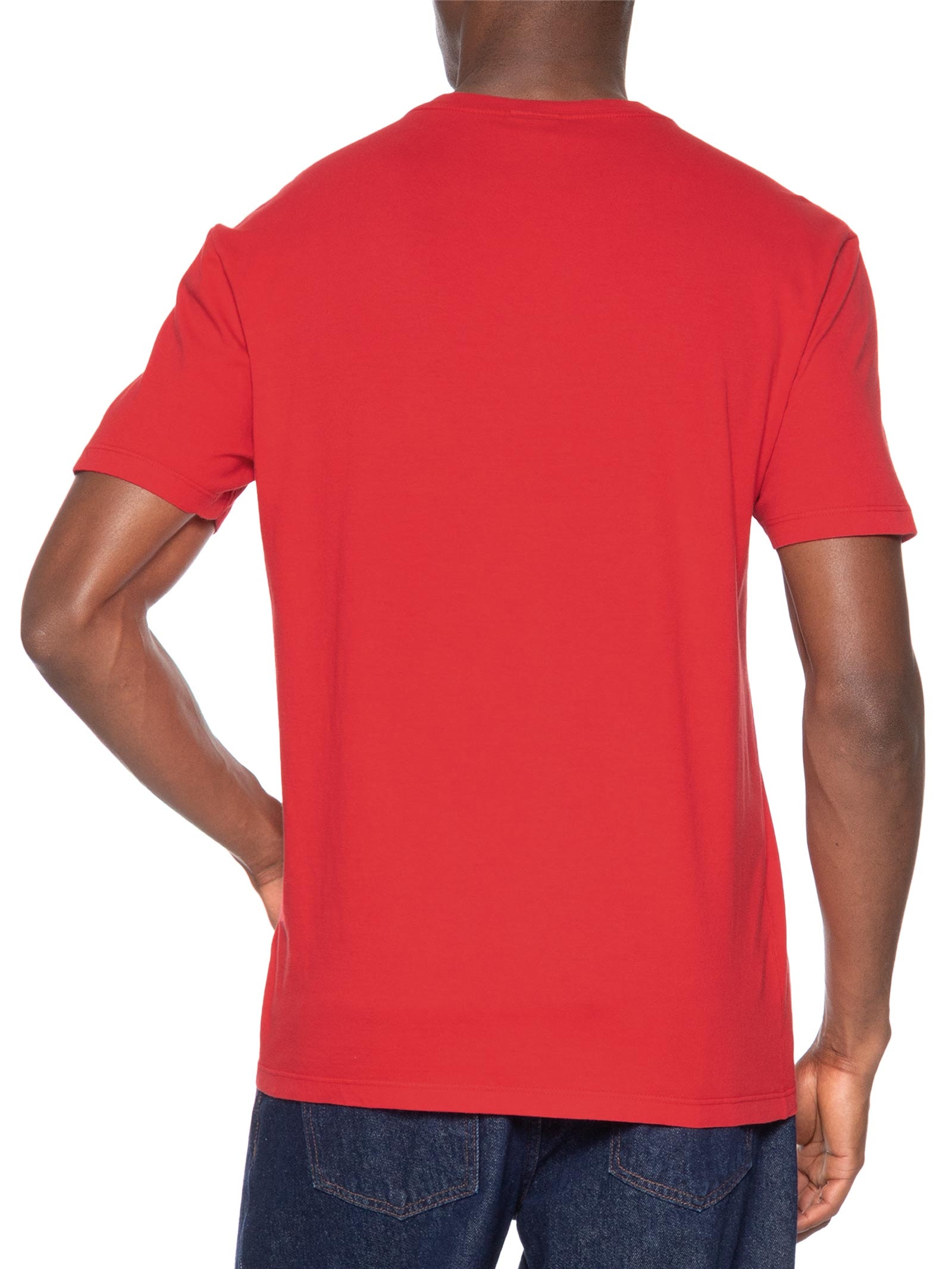 Camiseta Masculina Básica Regular Fit Linear Chest Em Algodão Vermelho Tommy Jeans