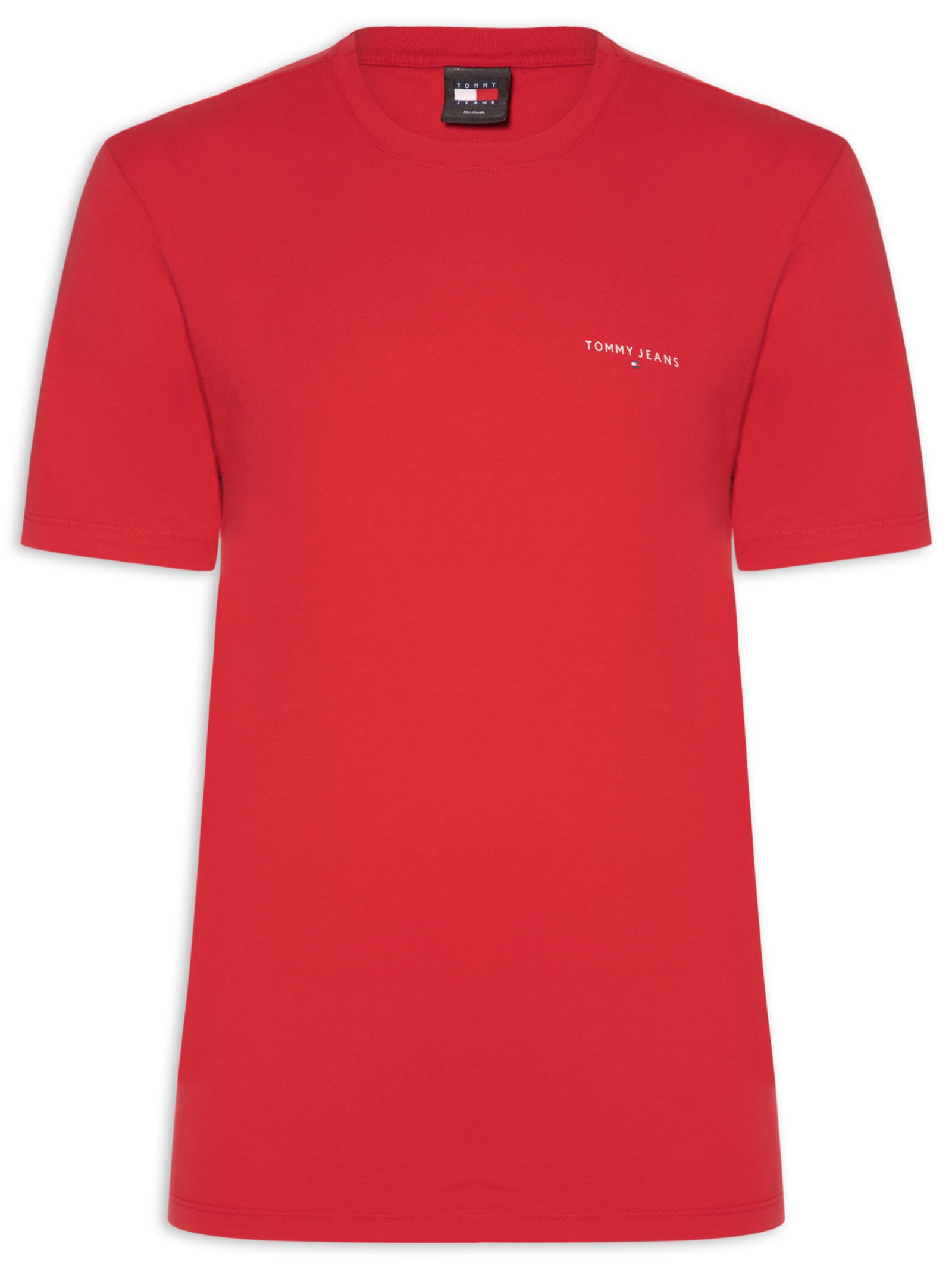 Camiseta Masculina Básica Regular Fit Linear Chest Em Algodão Vermelho Tommy Jeans
