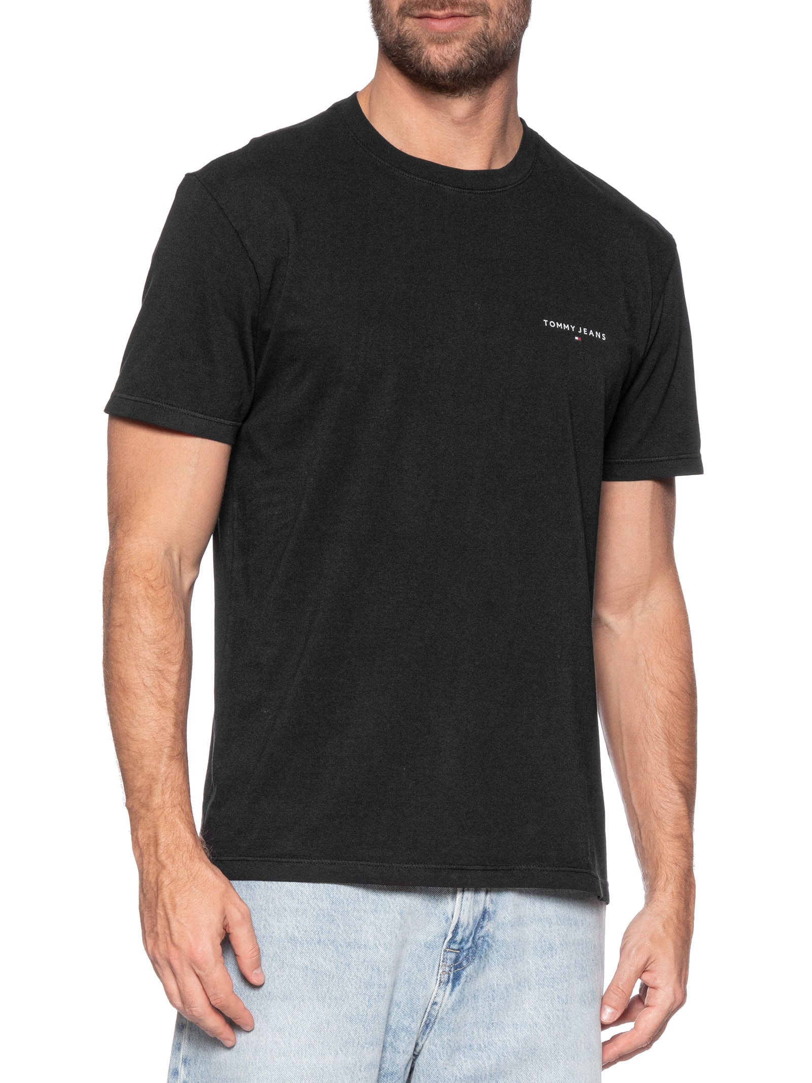 Camiseta Masculina Básica Regular Fit Linear Chest Preto Tommy Jeans