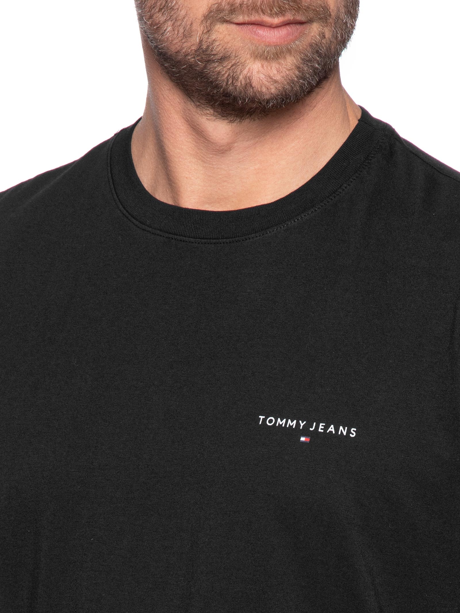 Camiseta Masculina Básica Regular Fit Linear Chest Preto Tommy Jeans