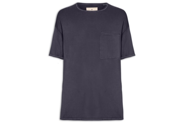 Camiseta Masculina Básica Relaxed Fit Com Bolso - Azul