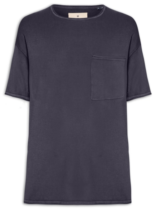 Camiseta Masculina Básica Relaxed Fit Com Bolso – Azul