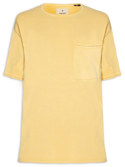 Camiseta Masculina Básica Relaxed Fit Com Bolso – Bege