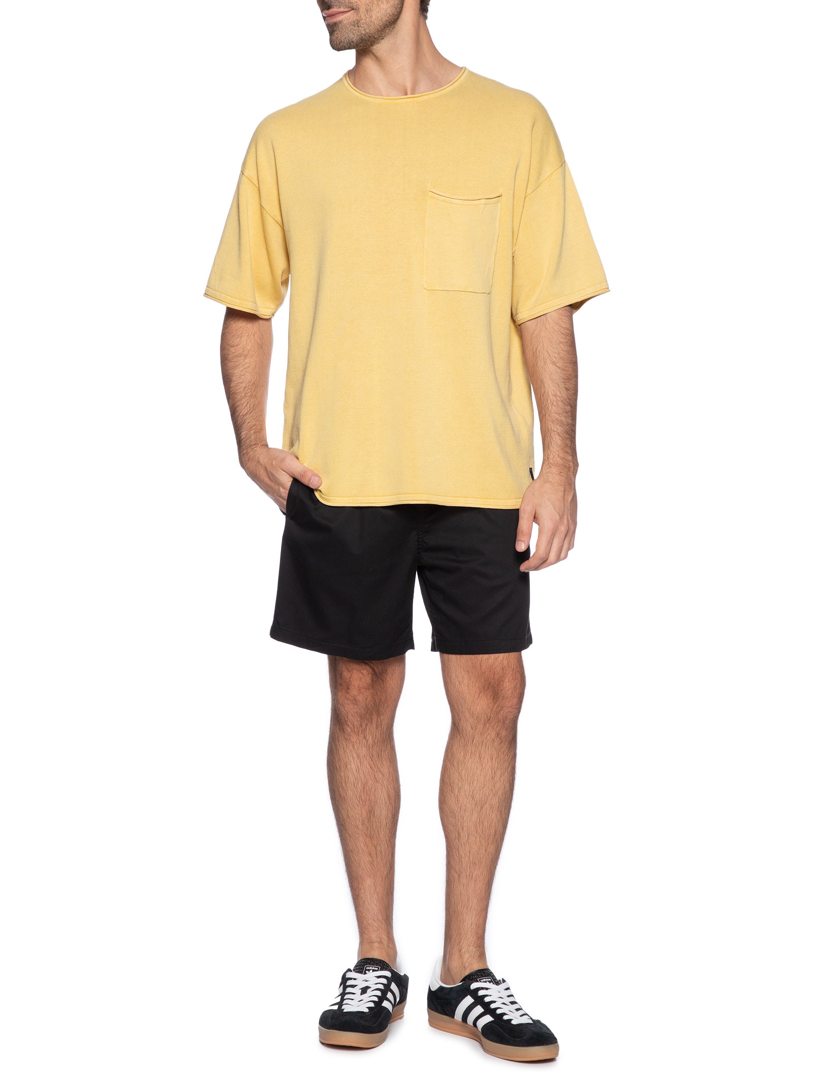 Camiseta Masculina Básica Relaxed Fit Com Bolso Bege Jack & Jones