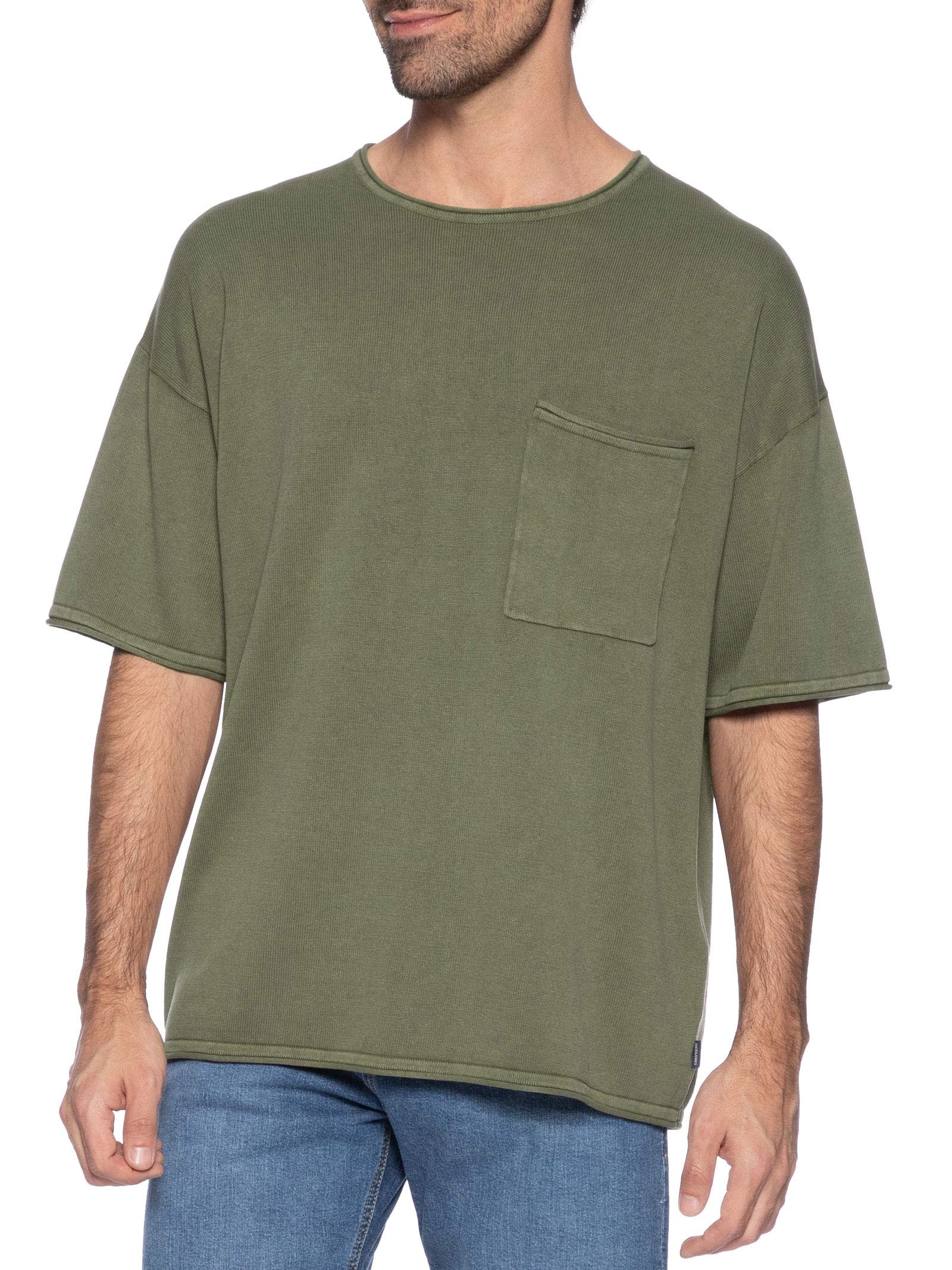 Camiseta Masculina Básica Relaxed Fit Com Bolso Verde Jack & Jones