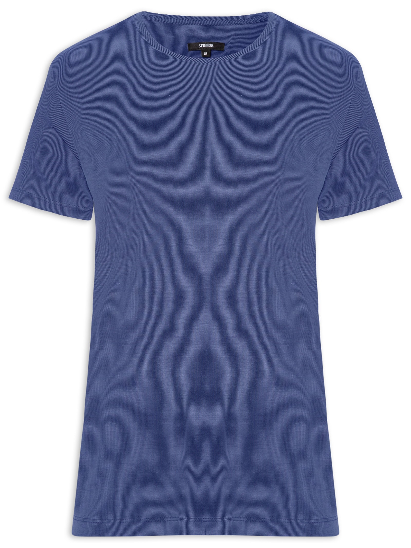 Camiseta Masculina Básica Slim Canelado Gola Careca Azul Sergio K